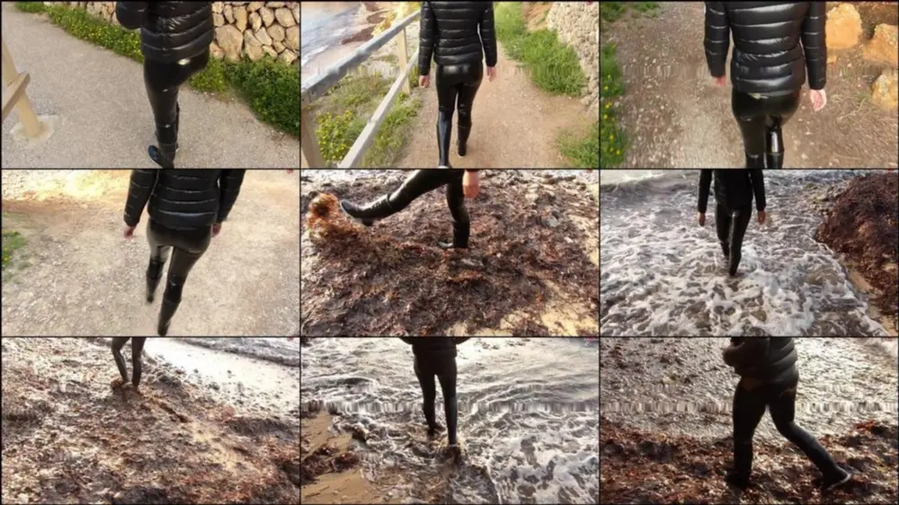 MyDirtyHobby — Shinylady2015 — Auf Malle In Lack wetlook Leggins Gummistiefel Daunenjacke am Stra… [HD 720p]