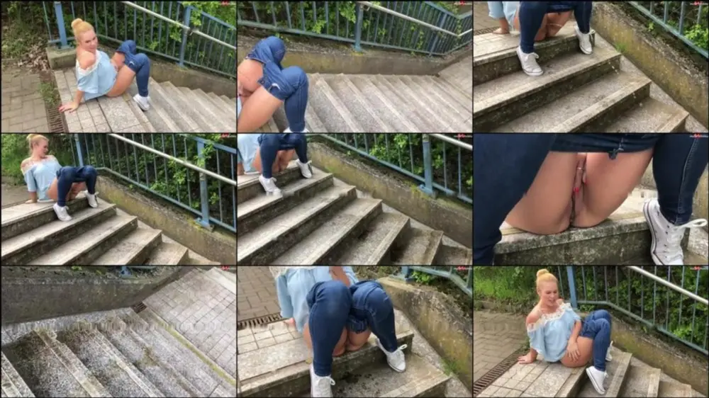 MyDirtyHobby — SteffiBlond — Wer pisst weiter die Bahntreppen runter — Mann vs. Sophie [HD 720p]