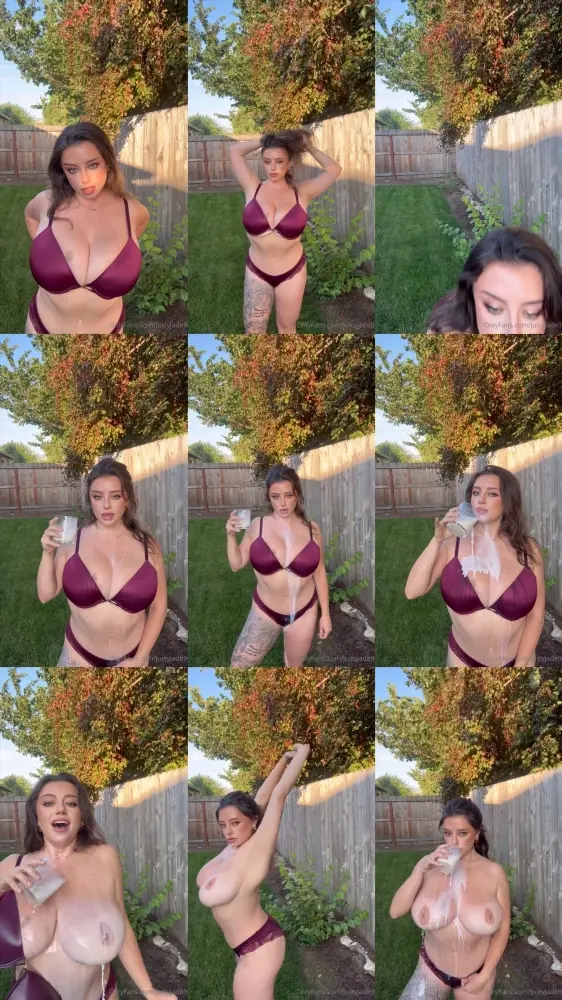 OnlyFans — JuicyJade9 (LoloSavo) — Drinking And Pouring Ice Cold Milk All Over My Tits And Body In My Backyard [SD 1080p]