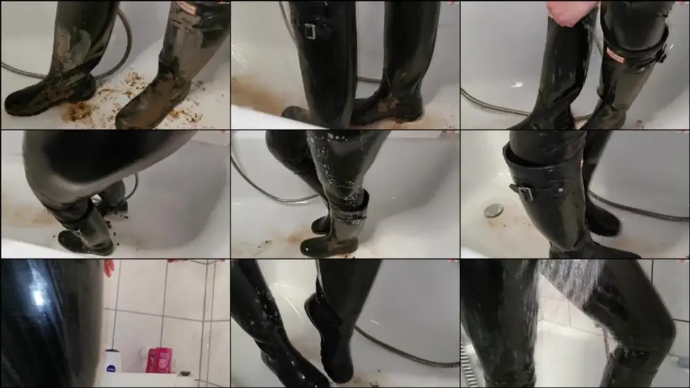 MyDirtyHobby — Shinylady2015 — Duschen in shiny wetlook Lack Leggins Daunenjacke Gummistiefel [HD 720p]