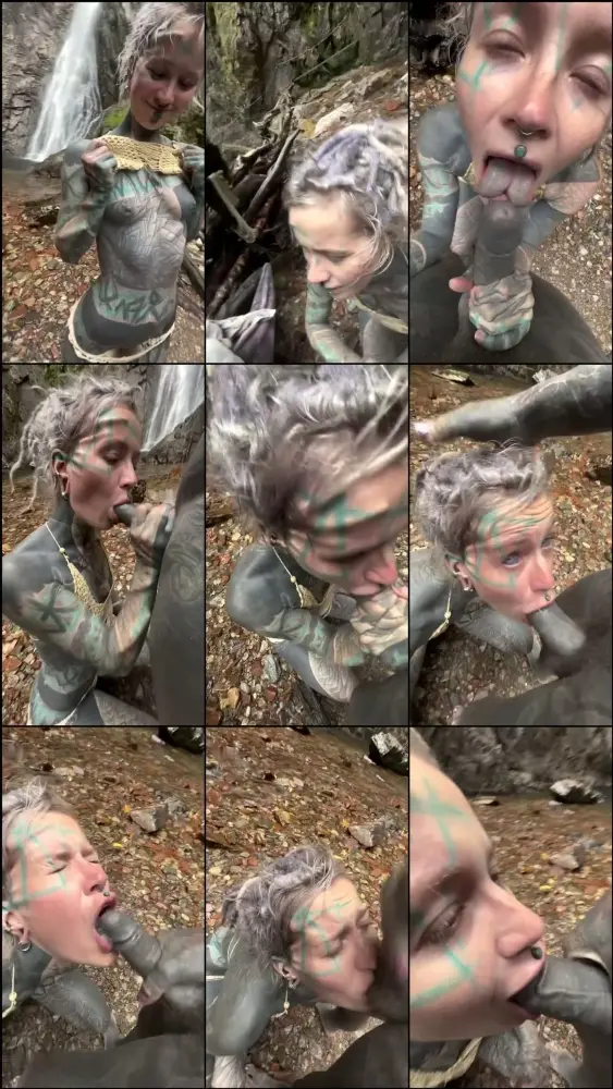 MyDirtyHobby — Anuskatzz — Tätowiertes Girl gibt Blowjob an einem Wasserfall — POV public [SD 608p]