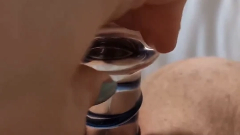 SweetRose26 Uses Blue Spiral Glass Dildo for Intimate Pleasure
