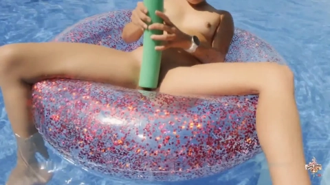 Jenny Stella Plays with Giant Pool Noodle at Scenic Mountain Pool
